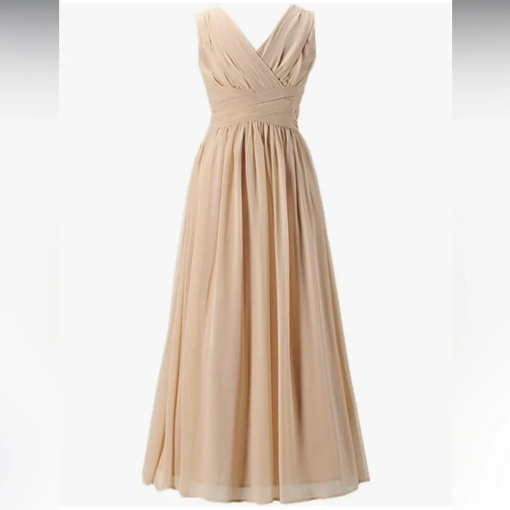 Girls' Formal V-Neck Chiffon Maxi Dress in Beige